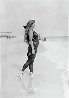 Long Beach Prints: Profile of Young Woman on Beach