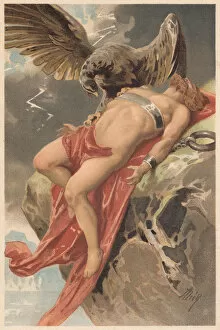 Images Dated 30th May 2017: Prometheus, tormented by an eagle, Greek Mythology, lithograph, published 1897