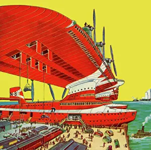 Magazine Prints: Four Prop Huge Commercial transport Seaplane
