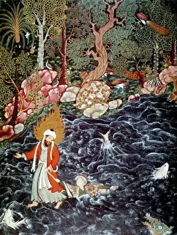 Keywording Prints: The prophet Elijah rescuing Prince Nur ad-Dahr, 1562-1577. Artist: Mir Sayyid Ali