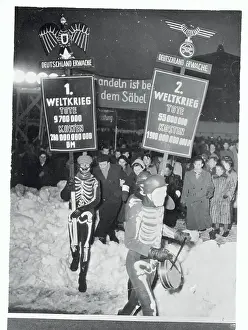 Protesters in Costumes and Carrying Signs
