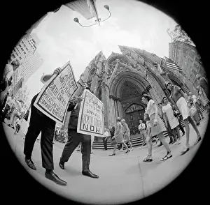 Patricks Cathedral Prints: Protesters in Fisheye View
