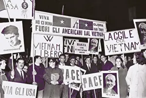 Protesters Hold Signs During Anti-Vietnam War Protest