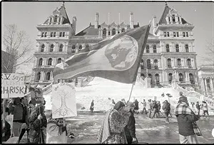 Environmental Issues Prints: Protesters W/Earth Flag @ Ny Capitol