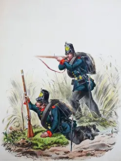 Prussian Army, Prussian Guard, Rhenish Hunter Battalion No. 8, East Prussian Hunter Battalion No. 1, Soldiers, Army Uniform, Military, Prussia, Germany, Digitally Restored Reproduction of a 19th century Original