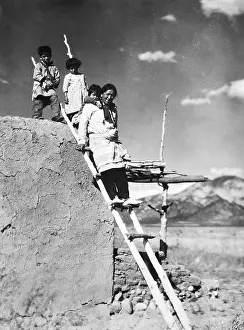 Motherhood Prints: Pueblo Indian Mother and Children Descend a Ladder