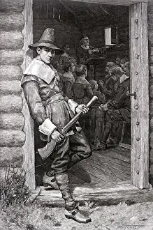 Guard Prints: Puritan in Doorway During Thanksgiving Dinner