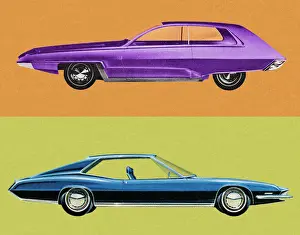 Road Trip Prints: Purple and Blue Vintage Cars
