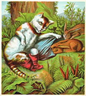 Puss and Boots Chatting with Rabbits