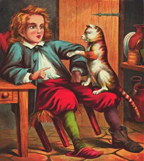 Miller Prints: Puss and Boots Conversing with Young Boy