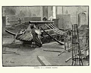 Images Dated 13th July 2017: Putting up a Chinese Pagoda, Smithsonian Institution, 1884