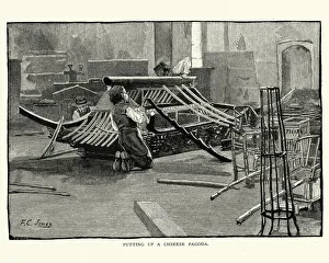 Images Dated 13th July 2017: Putting up a Chinese Pagoda, Smithsonian Institution, 1884