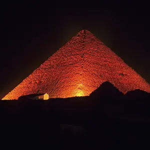 The Pyramid of Cheops illuminated at night