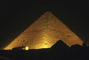 Images Dated 30th July 2013: The Pyramid of Cheops illuminated at night
