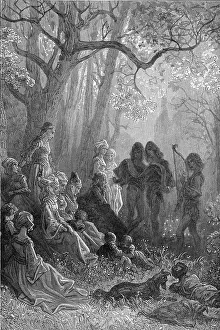 Prints of Minstrels seranade British Queen Eleanor (1122 - 1204) in a forest in an engraving taken from a drawing by Gustave Dore, 1365. (Photo by Frederic Lewis/Getty Images) Urban Echoes of America’s Golden Age: Queen Eleanor & Her Troubadours