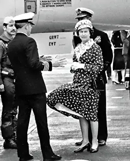 Queen Elizabeth II Being Greeted On Her Arrival In San Diego, California On The Royal Yacht Britannia In February 1983