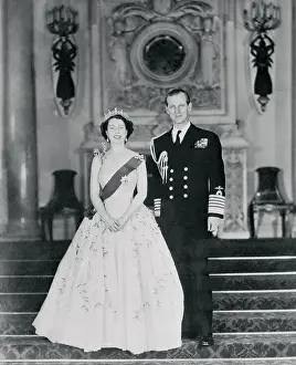 Queen Elizabeth II and Husband Duke of Edinburgh Posing in Royal Attire
