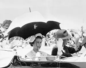 Queen Elizabeth II Prince Philip in Open Car