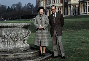 Queen Elizabeth II and Prince Philip Posing on Royal Grounds