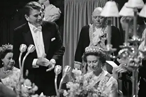Windsor Prints: Queen Elizabeth Listening to President Reagan's Speech