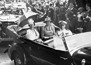 Queen Elizabeth and Mrs. Roosevelt Riding in a Convertible