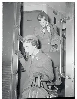 Queen Ingrid and Princess Margrethe Disembarking From a Train