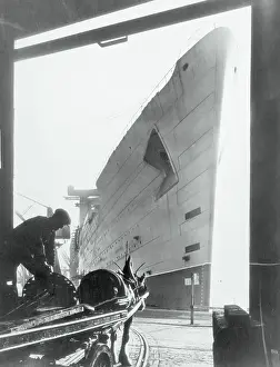 Prow Prints: Queen Mary Ocean Liner in Drydock