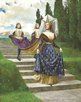Fast Prints: A queen in medieval dress strides down the stairs