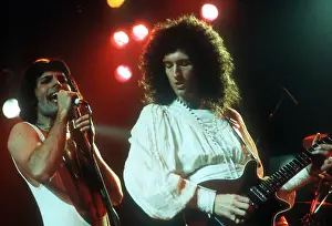 Prints of British rock band Queen perform in concert at the Forum on December 22, 1977 in Inglewood, California. (Photo by Richard Creamer/Michael Ochs Archives/Getty Images) Queen Unleashed: Queen Performing in LA