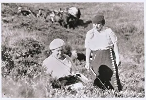 Queen Wilhelmina Sketching in Field with Daughter Nearby