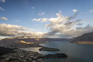 Mountain Lake Prints: Queenstown on Lake Wakatipu and The Remarkables mountain range at sunset