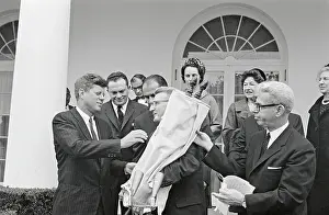 Rabbi Prints: Rabbis Presenting Torah Scroll to President Kennedy