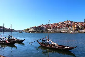 Rabelo boats and Ribeira district in Porto from Vila Nova de Gaia