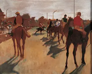 Jockey Prints: Race Horses in Front of Stands