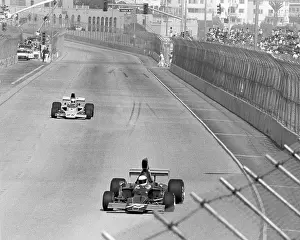 Prints of LONG BEACH, CALIFORNIA - SEPTEMBER 28 : Americans Bob Nagel (75) and Tuck Thomas (88) race on Shoreline Drive during the inaugural race of the Grand Prix of Long Beach Legends of the Track: Racers at Inaugural Grand Prix of Long Beach 1975