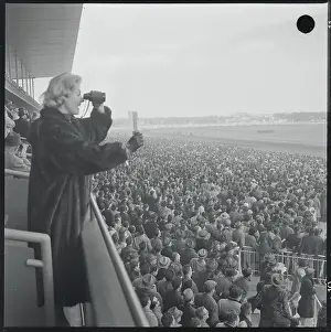 Mink Prints: Racing Fan with Binoculars Gazing at Horse Racing Action