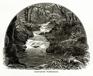 Prints of Very Rare, Beautifully Illustrated Antique Engraving of Ragworthy Waterslide, Exmoor, England Victorian Engraving, 1840. Source: Original edition from my own archives A Captivating Visual Journey Through Somerset's Nature and History: Ragworthy Waterslide, Exmoor, England Victorian Engraving, 1840