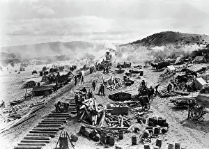 Prints of (Original Caption). Movie still from the Cecil B. DeMille film Union Pacific showing construction scene during the early days of railroading in America. Photograph Timeless TV: A Visual Journey: Railroad Construction Scene from Union Pacific