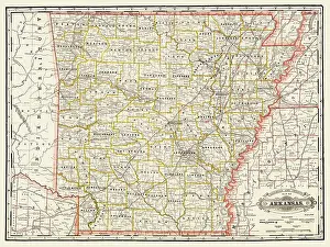 Townships Prints: Railroad and county map of Arkansas