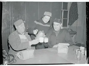 Railroad Workers Making a Toast with Mugs