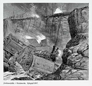 Images Dated 29th June 2016: Railway Accident and Derailing in North America Engraving, 1887