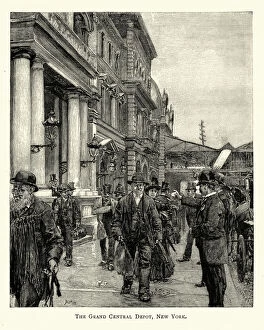 Grand Central Terminal Gallery: Railway passengers outside Grand Central Depot, New York, 19th Century
