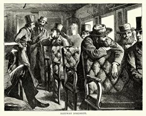 Images Dated 9th March 2018: Railway passengers talking to each other, USA, 19th Century