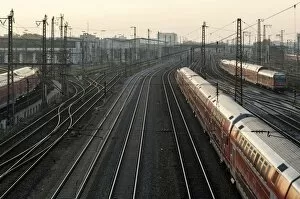 Images Dated 29th November 2012: Railway tracks near Munichs main railway station, Munich, Upper Bavaria, Bavaria, Germany