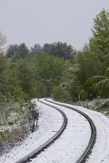 Images Dated 25th May 2013: Railway tracks in snow, Eastern Townships, Foster, Quebec Province, Canada
