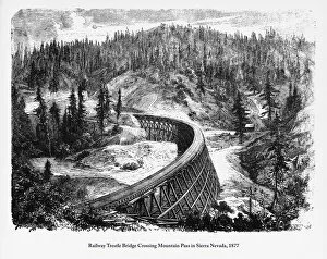 Images Dated 18th July 2017: Railway Trestle Bridge Crossing Mountain Pass in Sierra Nevada, 1877