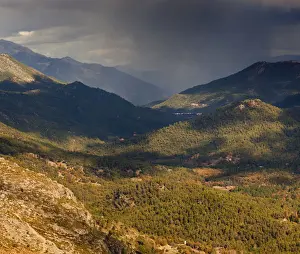 Approaching Prints: Rain storm approaching puerto de las palomas in cazorla natural park; segura y las villas jaen province andalusia spain
