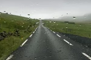 Faro District Gallery: Rain on a windshield, road, Sandoy, Faroe Islands, Denmark