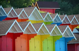 Scarborough on the Yorkshire Coast Collection: Rainbow-coloured beach-huts