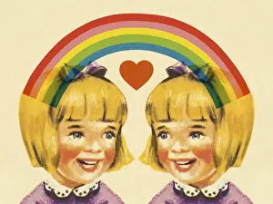Rainbow and Happy Girl